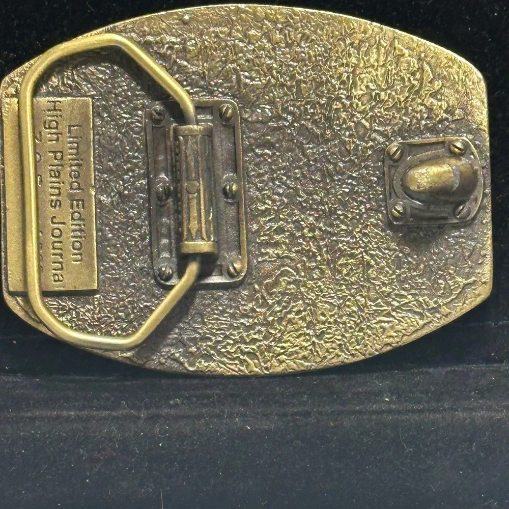 Vintage 1996 High Plains Journal Cowboy Horse Western Advertising Belt Buckle